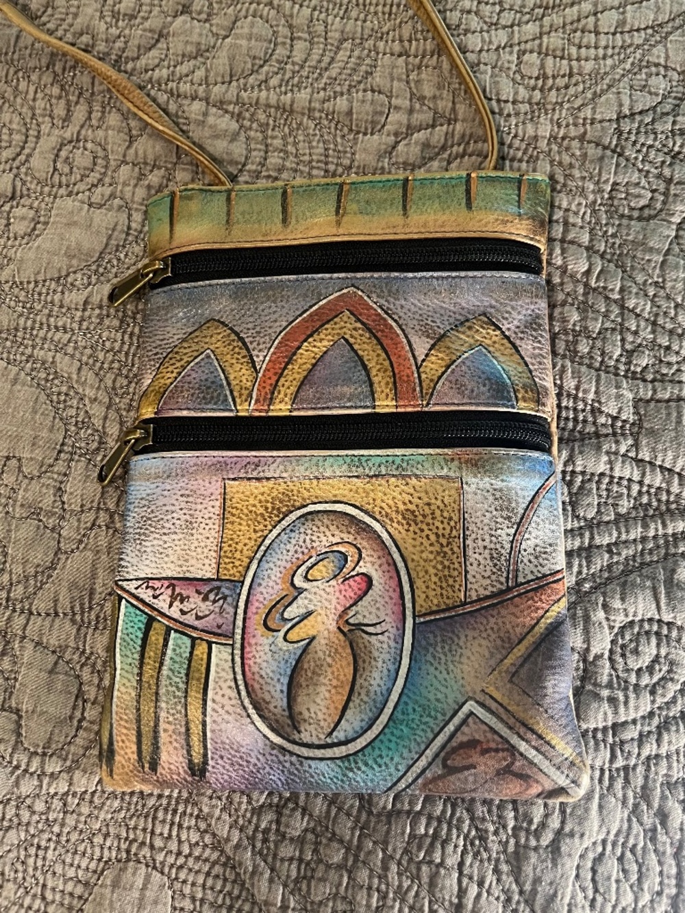 Anuschka Hand Painted Crossbody Leather Zippered Boho Bag Vintage